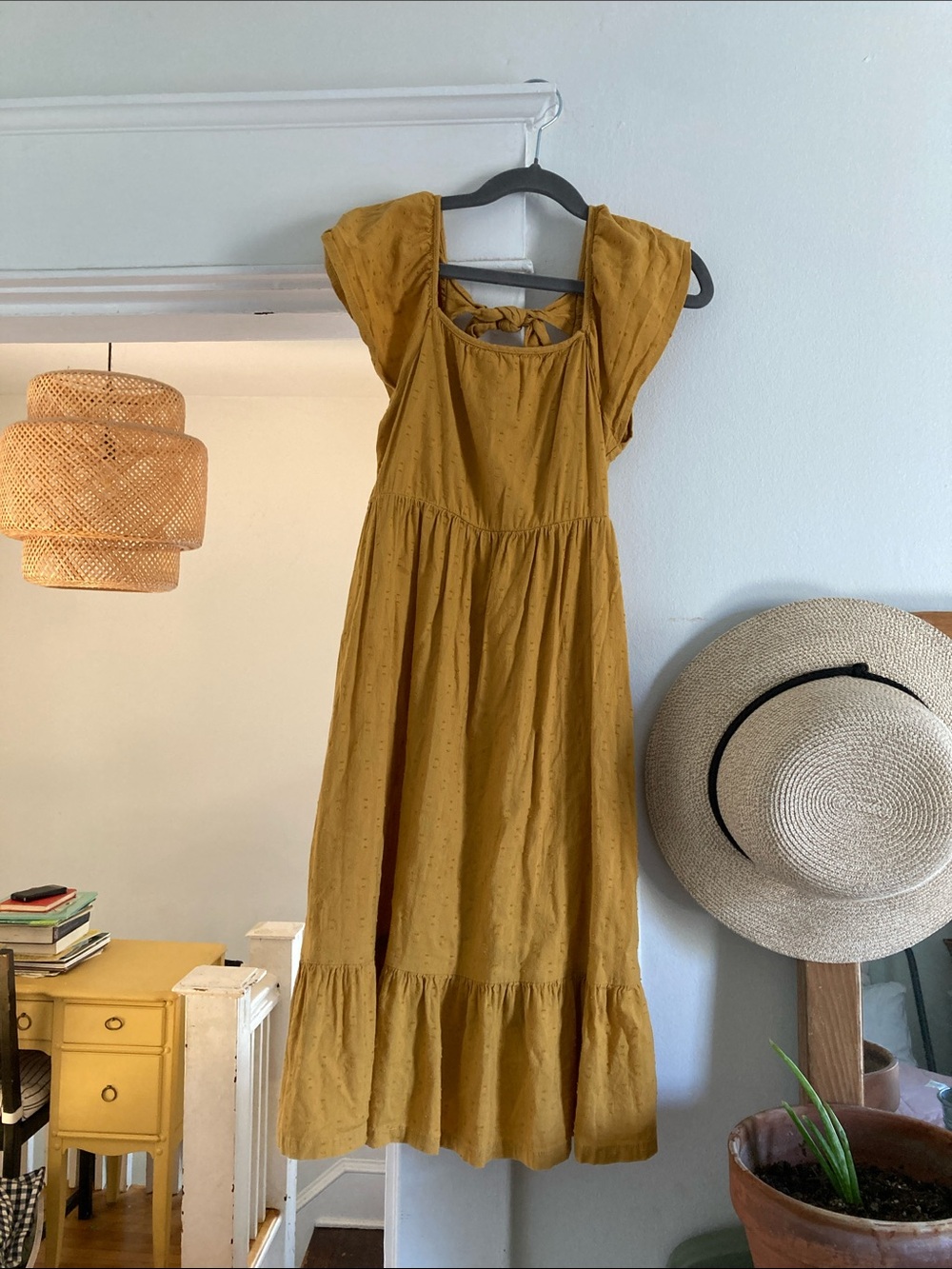 Old Navy Mustard Midi Dress with Flutter Sleeves